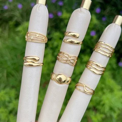 Verstellbarer Offener Ring 18K Vergoldet Kupfer Zirkon Netz Geflochten Schichtwelle Design Minimalistisch Elegant Mode