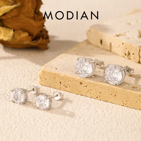 Runde Zirkonia Ohrstecker Mit 925 Sterling Silber Ohrpfosten Klassische Vier Krappen Funkelnder Schmuck Für Damen Minimalistischer Stil