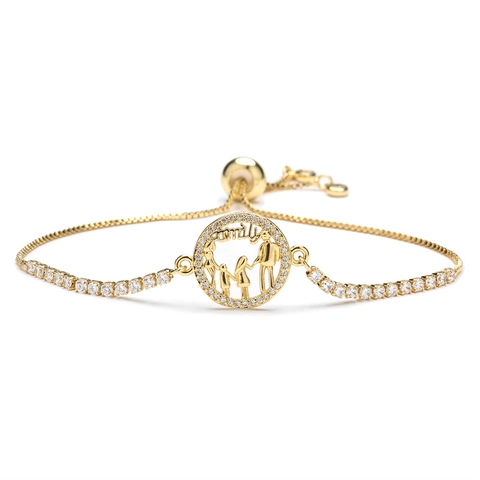 Bracelet Ajustable en Cuivre Plaqué Or avec Zircon Arbre de Vie Papillon Ange Mom Family Charm Bijoux Cadeau Femme