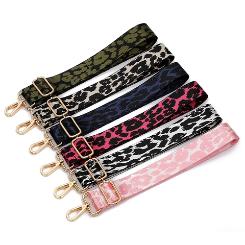 Replacement Bag Strap Adjustable Wide Polyester Jacquard Leopard Animal Print For Shoulder Crossbody Handbag Purse Metal Hook