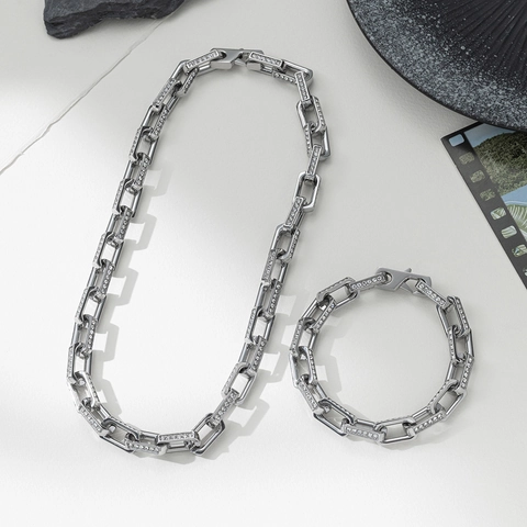 Iced Out Rhinestone Σύνδεσμος Βραχιόλι Κολιέ Τιτάνιο Ατσάλι Μπαμπού Αλυσίδα Hip Hop Μόδα Κοσμήματα Unisex