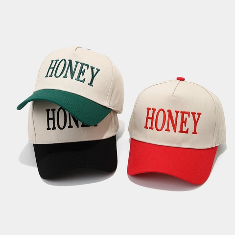 Gorra de Béisbol Casual de Bloques de Color para Hombre y Mujer Bordado de Letras Honey Algodón Sombrero de Sol Ajustable Gorra Trucker Deporte