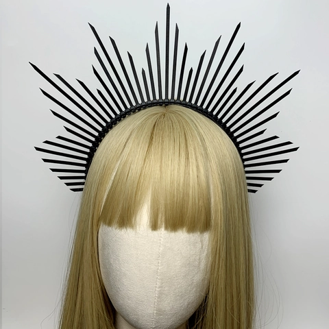 Cerchietto Con Corona Ad Aureola Nera Punte Raggi Di Sole Copricapo Da Dea Accessorio Per Capelli Gotico Per Cosplay Halloween