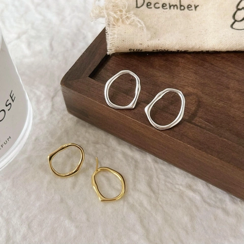 Irregular Hollow Geometric Hoop Stud Earrings In 925 Sterling Silver Minimalist Style Daily Jewelry For Women