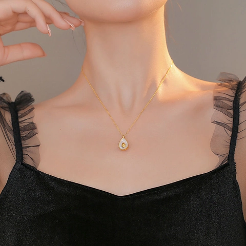 Avocado Anhänger Halskette Und Ohrstecker Edelstahl Vergoldet Muschel Inlay Frucht Schmuck Für Damen