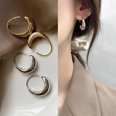Pendientes De Aro Irregulares En Forma De C Diseño De Gota Minimalista Aleación Pulido Espejo Joyería Elegante Para Mujer