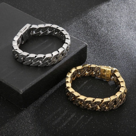 Bracciale A Catena Cubana Da Uomo In Acciaio Inossidabile Con Motivo Totem Inciso Retro