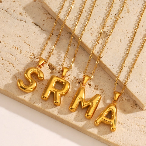 Collana Con Lettera Iniziale Gonfia In Acciaio Inossidabile Placcato Oro Stile Palloncino Pendente Alfabeto 3D Donna