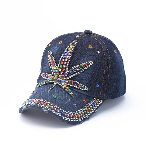 Fashion Rhinestone Distressed Denim Baseball Cap For Women Men Washed Cotton Adjustable Sun Hat Butterfly Skull Heart Rivet Decor Streetwear