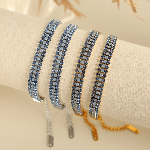 Luxus Edelstahl 18K Vergoldet Pavé Blau Strass Armband Für Damen Minimalistisches Design Mode Schmuck Party Geschenk
