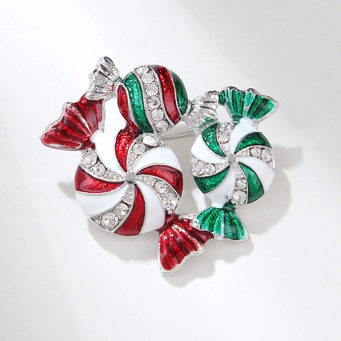 Spilla Di Caramelle Di Natale Lega Di Zinco Smalto Strass Festa Di Vacanza Accessorio Di Abbigliamento Festivo Per Uomo Donna