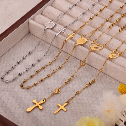 Collana Rosario Con Ciondolo A Croce In Acciaio Inossidabile Medaglia Vergine Maria Catena A Y Gioielli Religiosi Da Donna