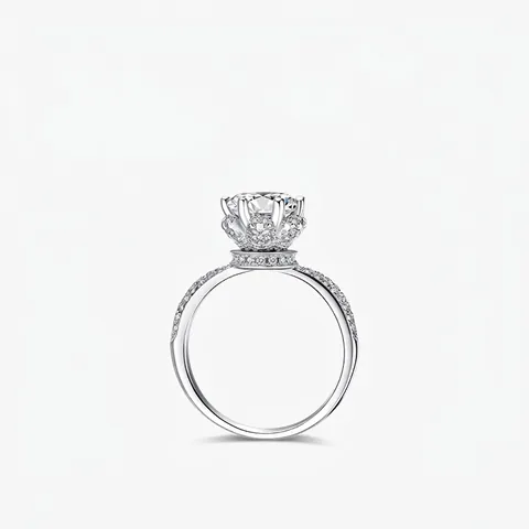 925 Sterling Silver Crown Ring Elegant Round Cubic Zirconia Prong Luxury Fashion Jewelry For Women