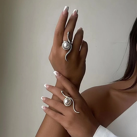 Schlangenring Legierung Kunstperle Wickelring Verstellbar Retro Modeschmuck Für Damen