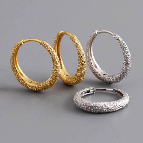 Orecchini a Cerchio Smerigliati in Argento Sterling S925 per Donna Gioielli Geometrici Minimalisti in Oro e Argento Accessori Moda Regalo