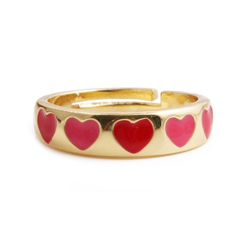 Bague En Cuivre En Forme De Cœur Émail Glaçure Goutte Anneau Ouvert Réglable Style Rétro Doux Bijoux Pour Femmes