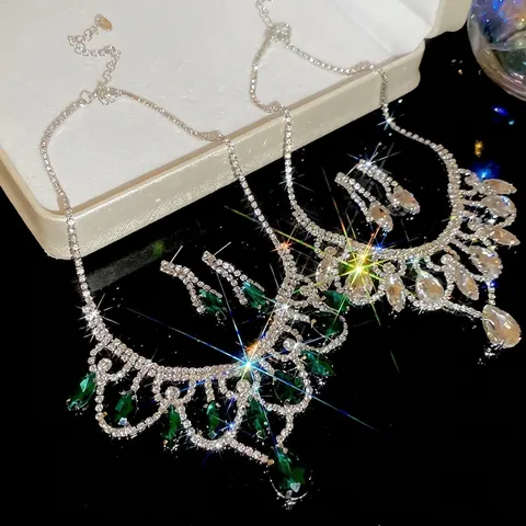 Luxus Wassertropfen Quasten Halskette Und Ohrringe Schmuck Mit 925er Sterling Silber Ohrstecker Kupfer Damen Hochzeit