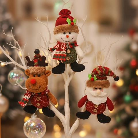 Christmas Hanging Doll Pendants Plush Fabric Santa Claus Snowman Reindeer Tree Ornaments Festive Holiday Home Decor