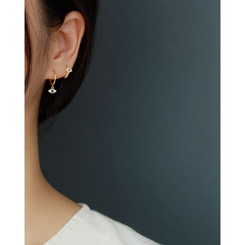 Evil Eye Hoop Earrings 925 Sterling Silver With Blue Zircon Rhinestone Inlaid Fashion Chic Jewelry For Women