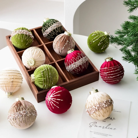 Palline Di Natale In Velluto Ornamenti Decorazioni Appese Eleganti Per Albero Con Künstliche Perle E Glitter Artigianale Festivo