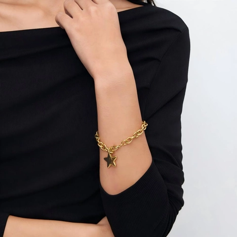 Collier Et Bracelet Étoile En Acier Inoxydable Pendentif Étoile À Cinq Branches Poli Bijoux De Mode Style Ins Pour Femmes