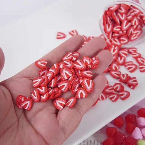 Simulation Strawberry Slices Polymer Clay DIY Craft Materials Slime Accessories Nail Art Decoration Miniature Food Toy