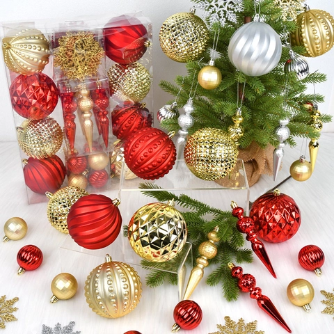 Christmas Tree Ornaments Baubles Hanging Finials Snowflakes Plastic Electroplated Glitter Holiday Decor Festival Home