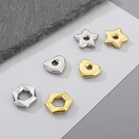 Stainless Steel Heart Star Hexagon Charms Large Hole Spacer Beads For DIY Jewelry Making Bracelet Necklace Accessories
