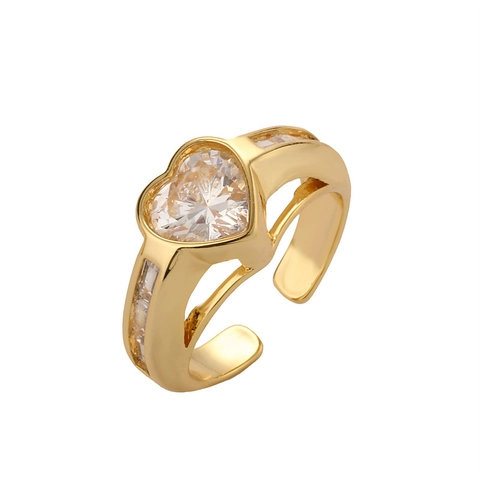 Anello Regolabile Aperto A Cuore Rame Micro-Zirconi Placcato Oro Gioielli Di Moda Per Donne