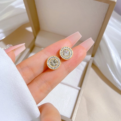 Boucles D'oreilles Puces Rondes Minimalistes En Acier Titane Zircone Cubique Bijoux Scintillants Pour Femmes