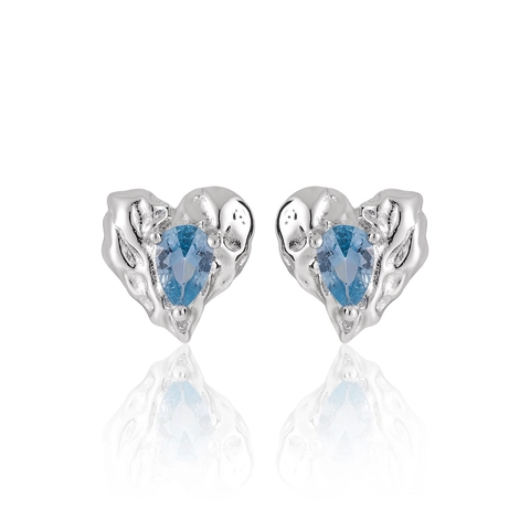 Herz-Ohrstecker Geschmolzene Metallstruktur 925er Sterling Silber Ohrstecker Mit Birnenschliff Zirkonia Für Frauen