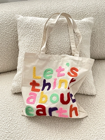 Canvas Tote Bag Colorful Chenille Letter Embroidery Large Capacity Korean Style Shoulder Handbag For Women