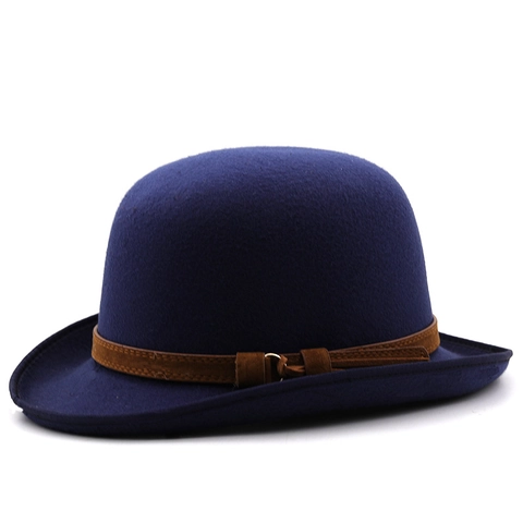 Bombetta Stile Britannico Vintage Calotta Rotonda Feltro Di Lana Cappelli Derby Con Fascia Con Fibbia Decorativa Uomo Donna