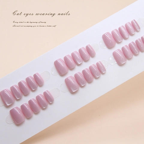 Lichtpaarse Cat Eye Press On Nagels Kort Ballet Vierkant Rond Glanzend ABS Kunststof Valse Vingernagels Dames