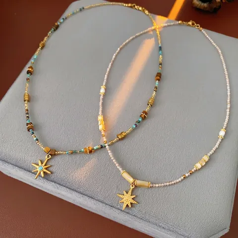 Collar Con Colgante De Estrella De Acero Inoxidable Con Perlas De Agua Dulce Concha Estilo Bohemio Vintage Para Mujer