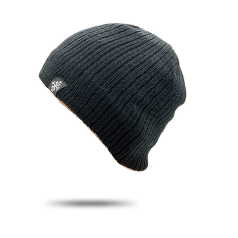 Men Knitted Beanie Hat Acrylic Warm Windproof Rib-Knit Winter Outdoor Riding Snowflake Patch Solid Color
