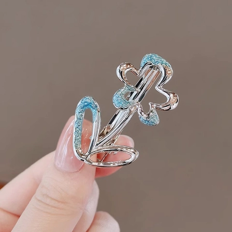 Fermaglio Per Capelli Fiore Lega Smalto Blu Molletta Becco D'Anatra Minimalista Elegante Accessorio Per Donne