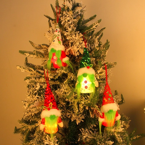 Adorno Colgante De Gnomo De Navidad LED Brillante Muñeca Sin Rostro Lentejuelas Peluche Decoración