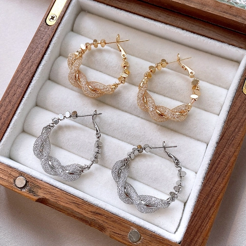 Geometrische Ronde Gevlochten Hoop Oorbellen Koreaanse Stijl Minimalistische Koperen Sieraden Met 925 Sterling Zilveren Oorsteker
