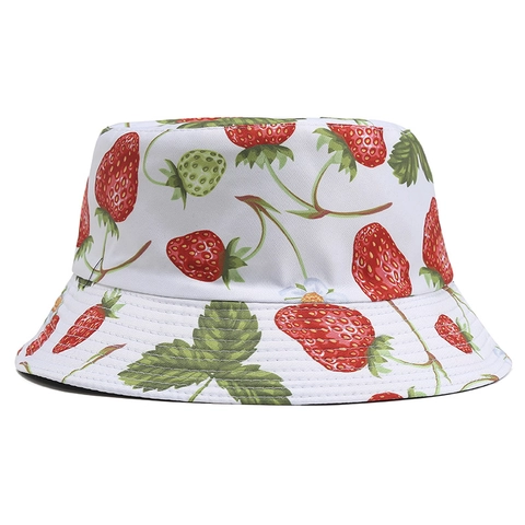 Bob En Coton Réversible Imprimé Fruits Protection Solaire Été Extérieur Chapeau De Pêcheur Pour Femmes Hommes Décontracté