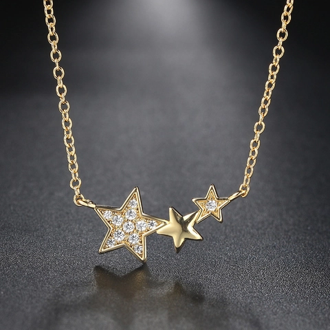 Star Pendant Necklace Copper Micro Pave Cubic Zirconia Triple Stars Simple Elegant Fashion Jewelry For Women