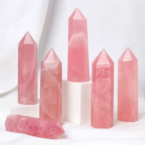 Natural Rose Quartz Crystal Pillar Hexagonal Pointed Column Polished Healing Stone Home Office Decor Meditation Reiki
