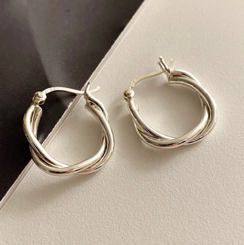 Orecchini A Cerchio Intrecciati A Torsione 925 Argento Sterling Geometrico Retro Moda Minimalista Per Donne Gioielli