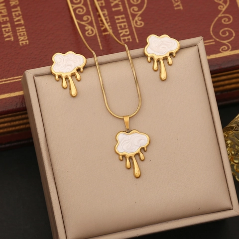 Collana A Y E Orecchini Nuvola Fondente Acciaio Inossidabile Smalto Bianco Nappa Stella Goccia D'acqua Pendente Cristallo Donne