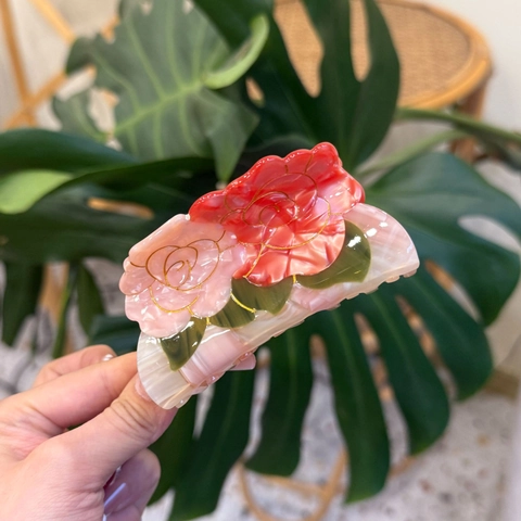 Cellulose Acetat Blumen Haarklaue Retro Zwillingslotus Rose Pfirsich Pilz Handgemachte Elegante Haarspange Für Frauen