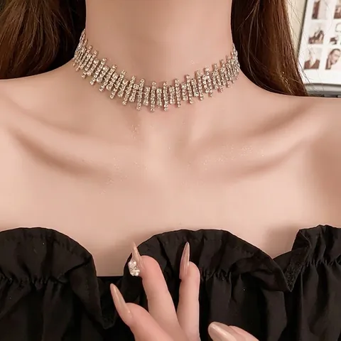 Collier Ras Du Cou À Franges En Strass Cuivre Irrégulier Multi Rangs Gland Ton Argent Bijoux De Soirée Pour Femmes
