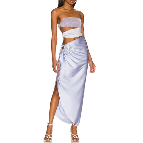Women Monokini And Wrap Skirt Glitter Fabric Cut Out Metallic Beachwear Summer Vacation Luxury