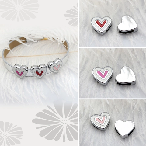 Herz Schiebe Charms Legierung Emaille Perlen Für Armband Riemen DIY Schmuckherstellung Zubehör Neuheit Modisch