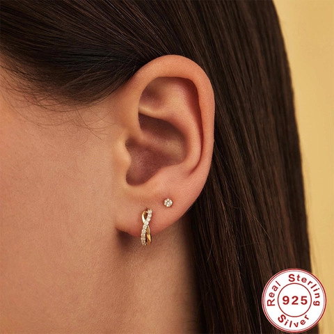 Romad Luxury 925 Sterling Silver Criss Cross Hoop Earrings For Women Minimalist Gold Plated Zirconia Geometric Jewelry