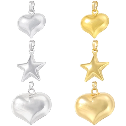 Colgantes De Corazón Y Estrella Cobre Bañado En Oro Plata Superficie Lisa Minimalista Retro Dijes Para Joyería
